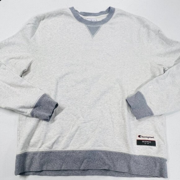 Champion Men's Sueded Fleece Crewneck Sweatshirt White Grey Size Large EUC - Picture 1 of 6